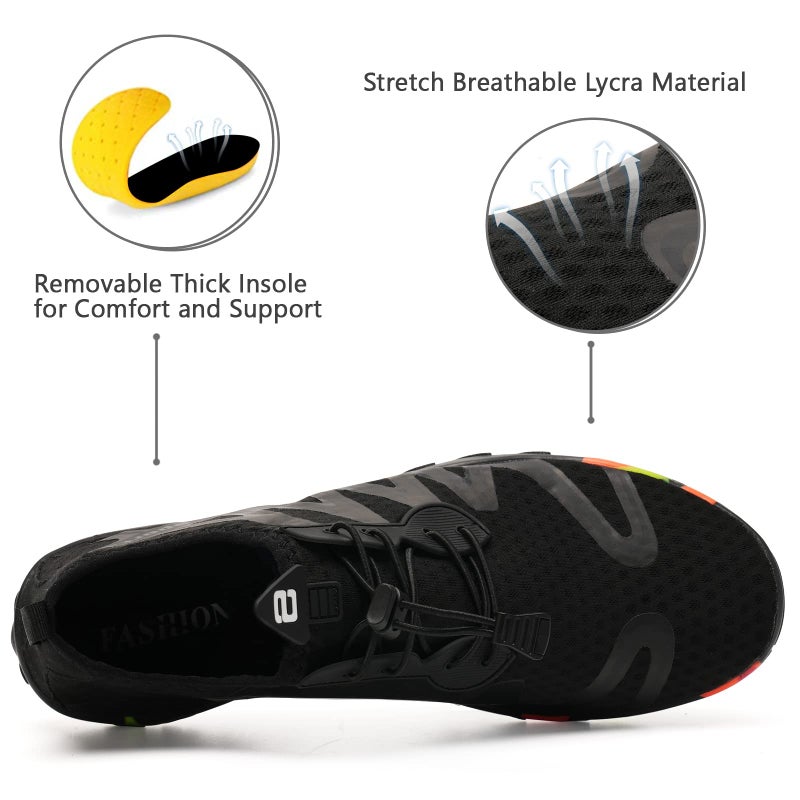 WateLves Women's & Men's Beach Swim Shoes, Quick-Dry Aqua Socks, Pool Shoes for Surf Yoga Water Aerobics (Black, 8.5) - Image 2
